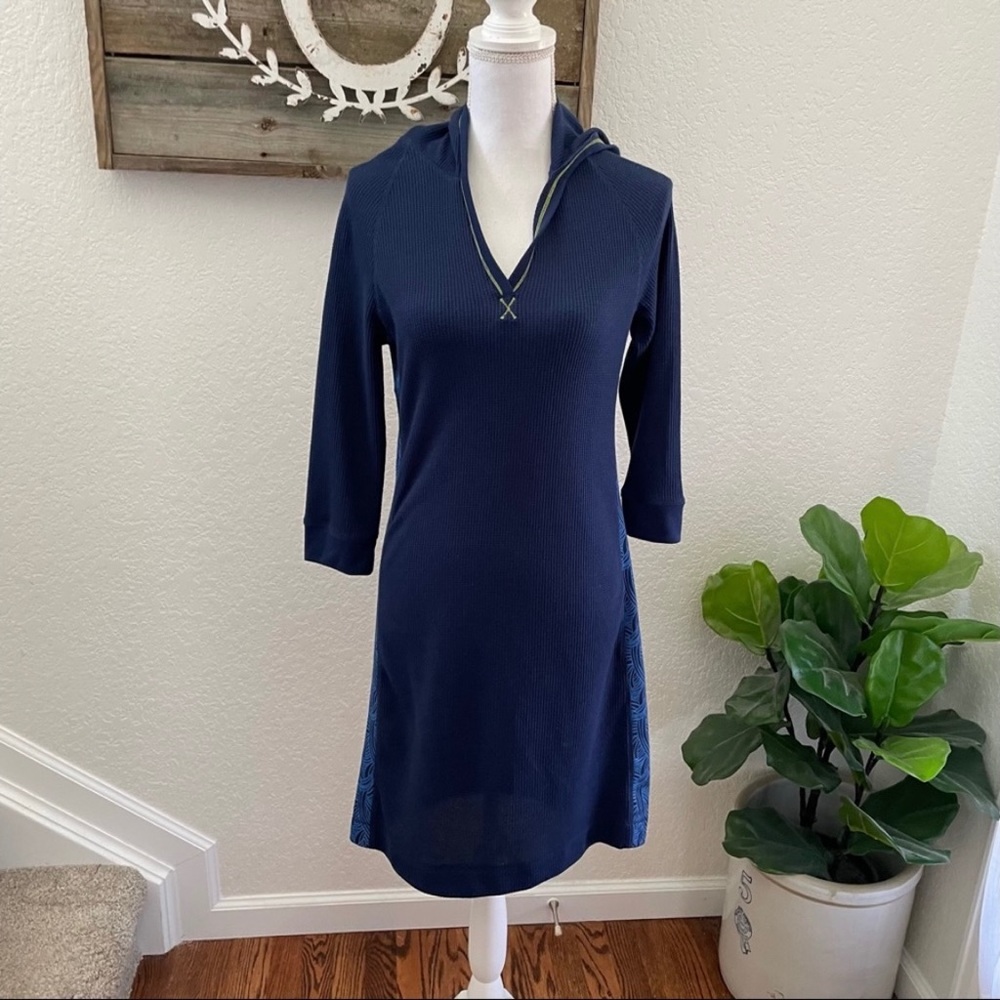 Title Nine blue waffle knit hooded dress size M